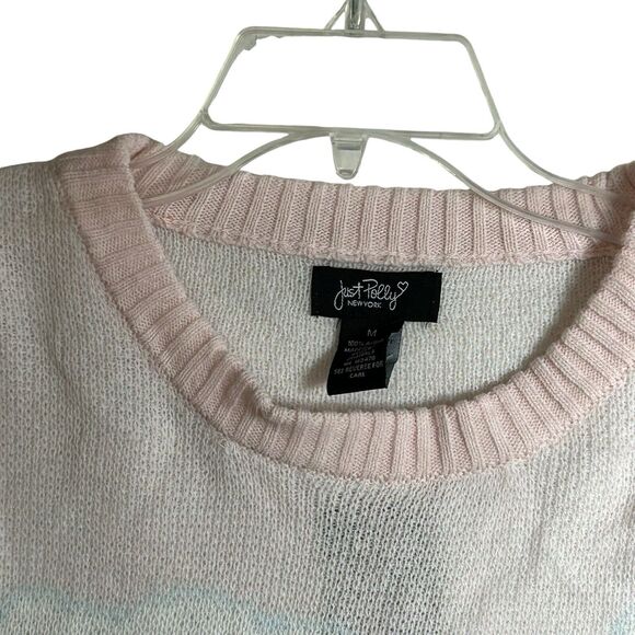 Just Polly New York Women's Medium Sweater Lake Cloud Scene Pink Blue NEW - Picture 4 of 9